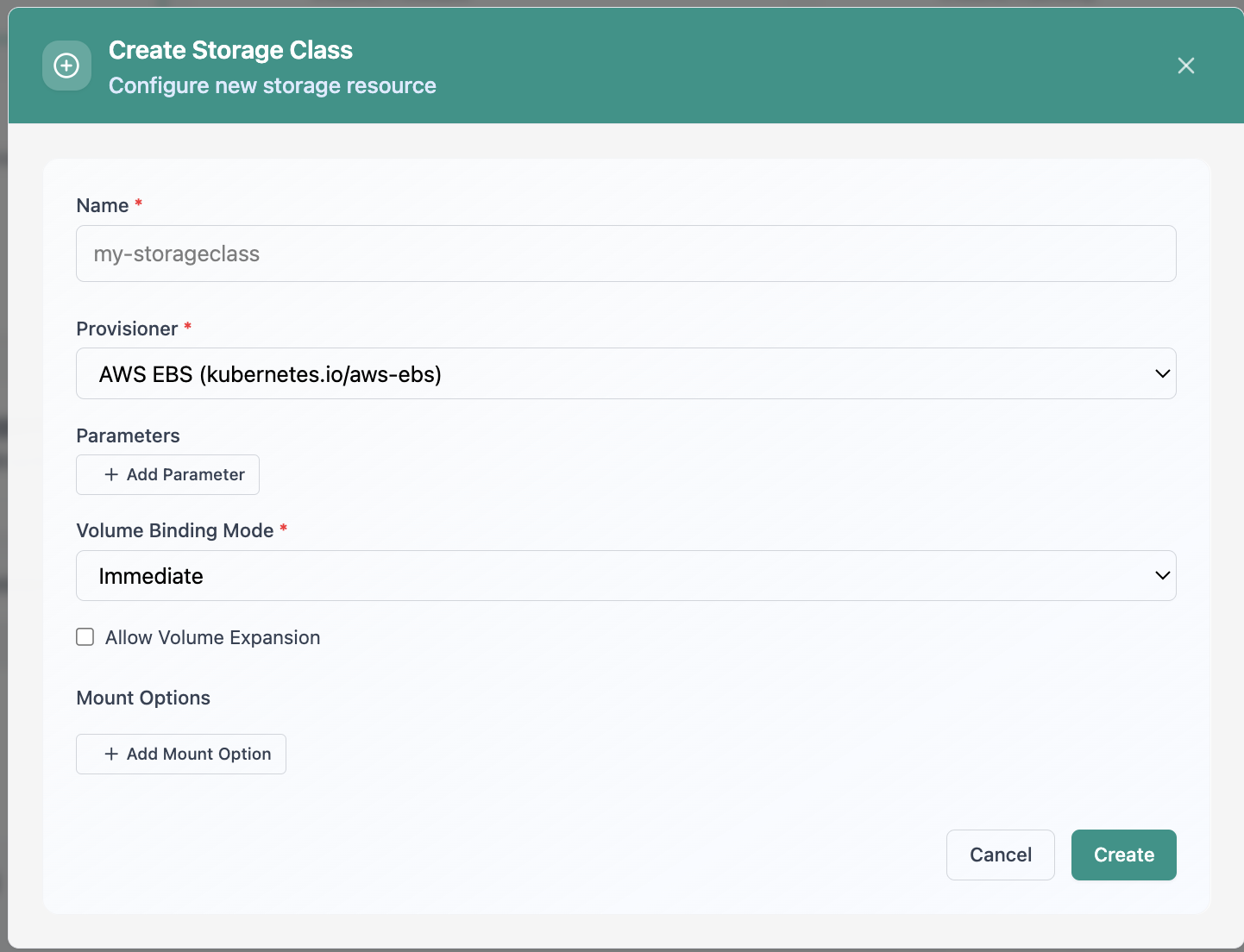 Create Storage Class configuration.